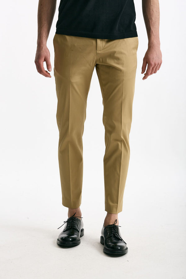 Pantalone EDGE-DIECI in cotone raso stretch cammello men Pt torino
