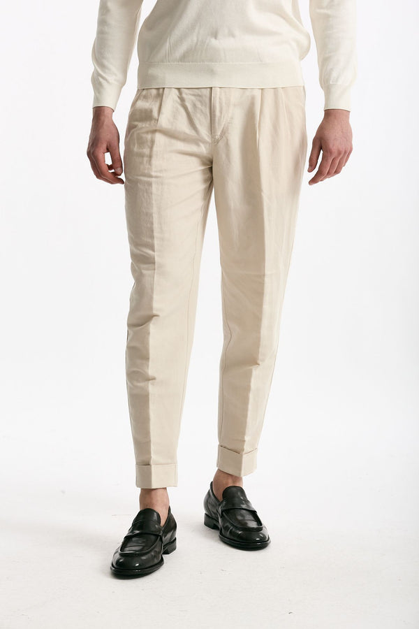 Pantalone REWORKED- CARROT in lino e cotone panna men Pt torino