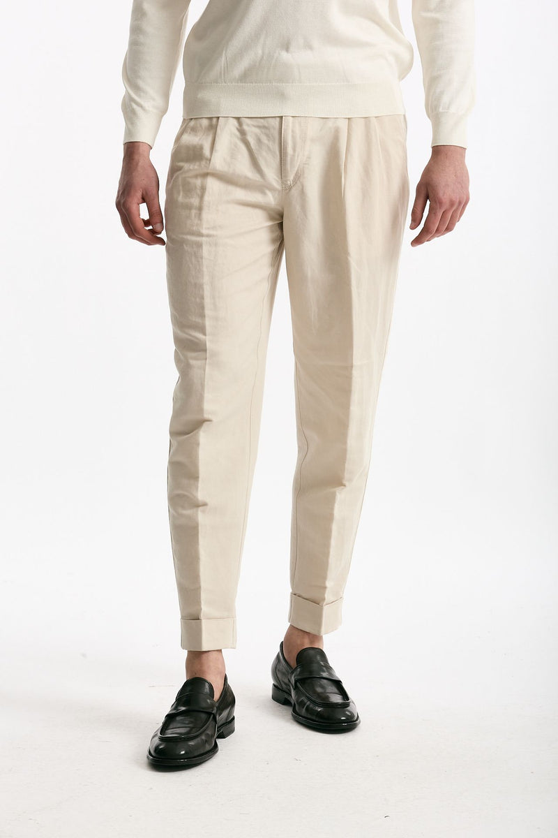 Pantalone REWORKED- CARROT in lino e cotone panna men Pt torino - 1