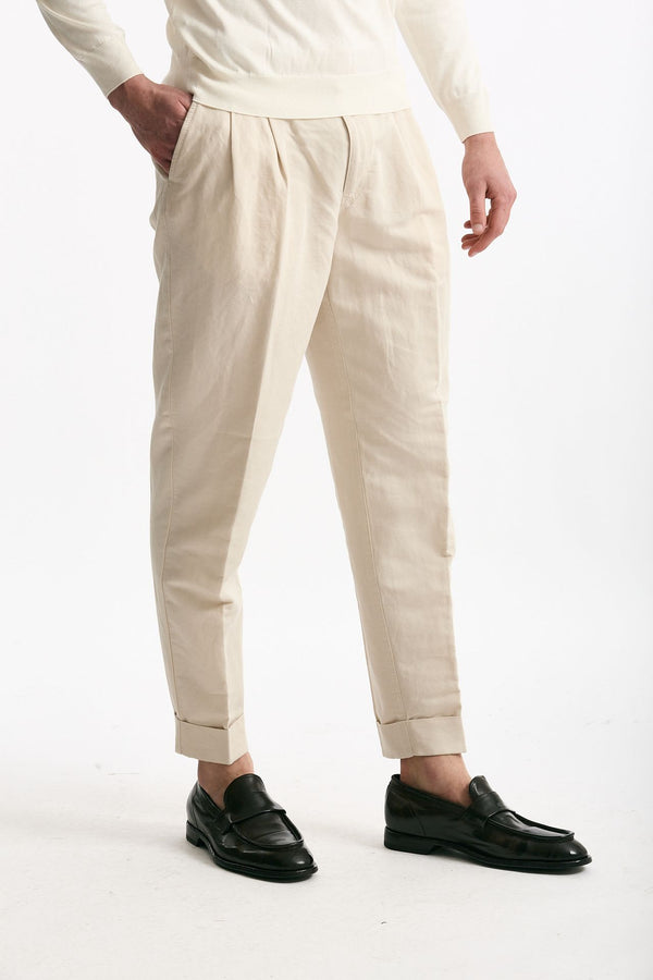 Pantalone REWORKED- CARROT in lino e cotone panna men Pt torino
