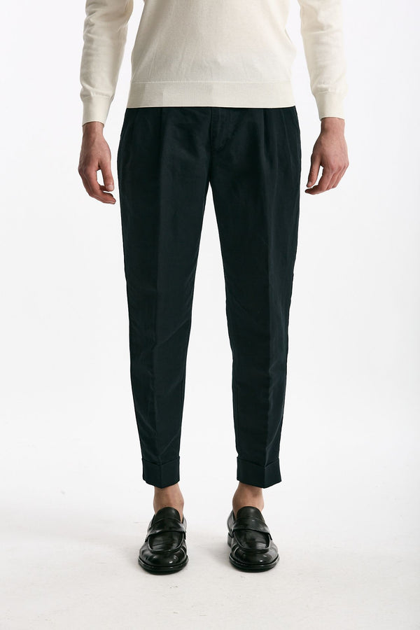 Pantalone REWORKED- CARROT in lino e cotone blu men Pt torino