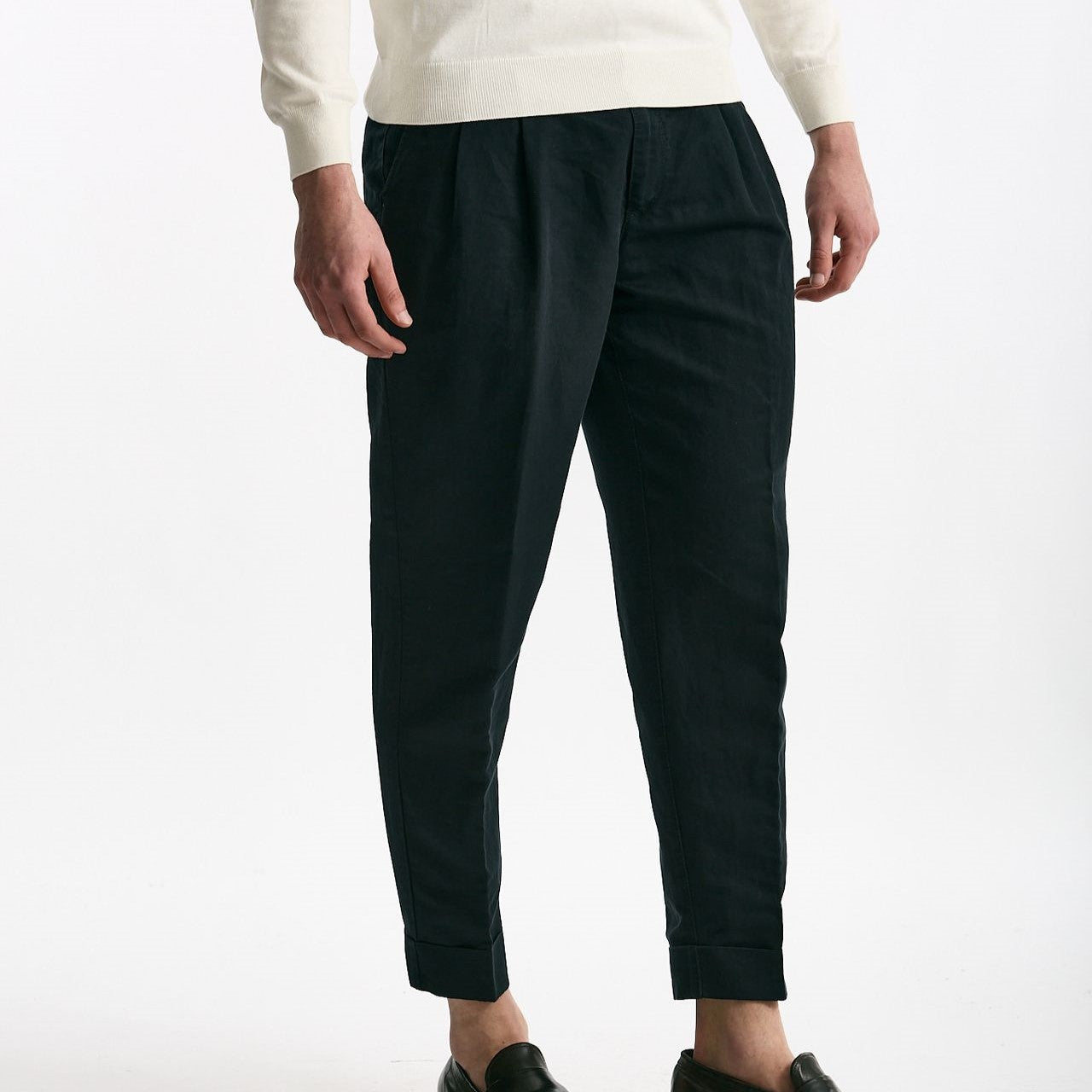 Pantalone REWORKED- CARROT in lino e cotone blu men Pt torino - 9