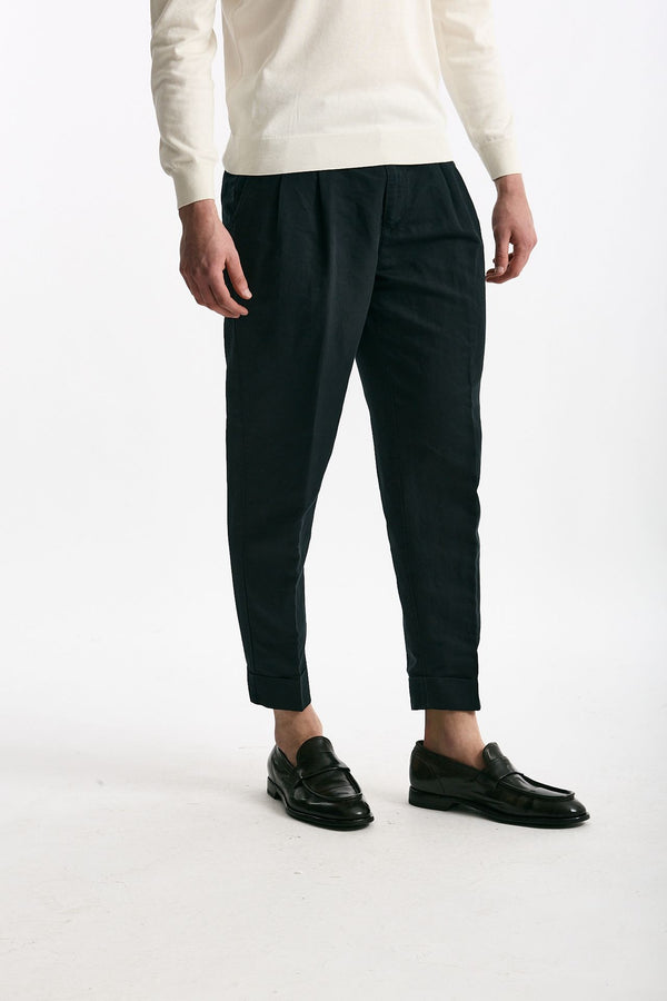 Pantalone REWORKED- CARROT in lino e cotone blu men Pt torino