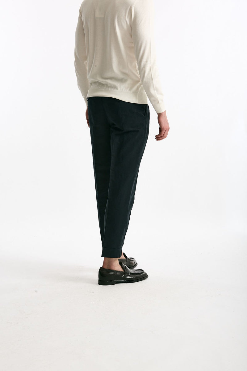 Pantalone REWORKED- CARROT in lino e cotone blu men Pt torino - 3