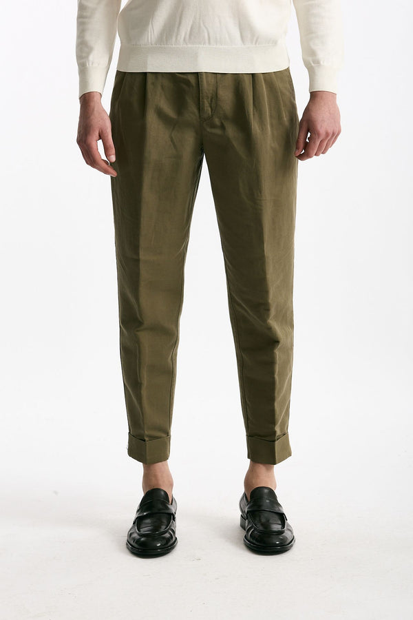 Pantalone REWORKED- CARROT in lino e cotone verde men Pt torino