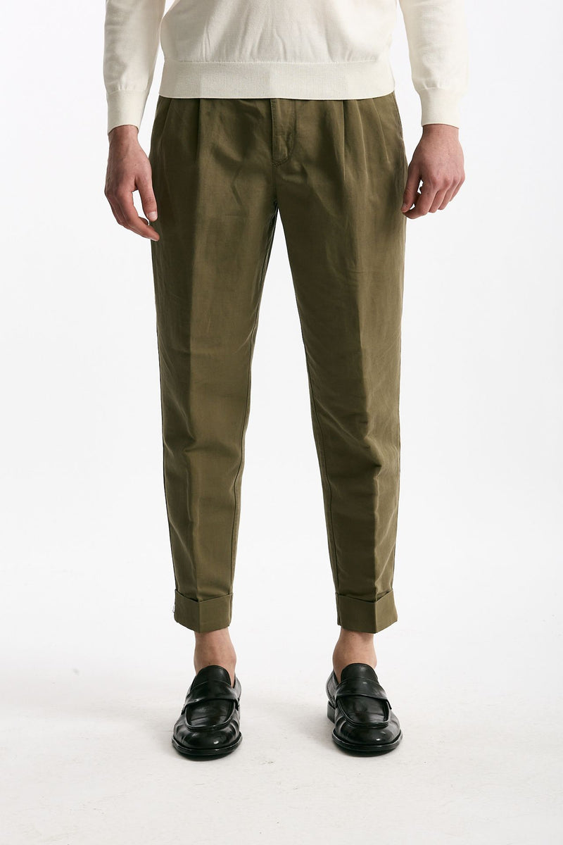 Pantalone REWORKED- CARROT in lino e cotone verde men Pt torino - 1