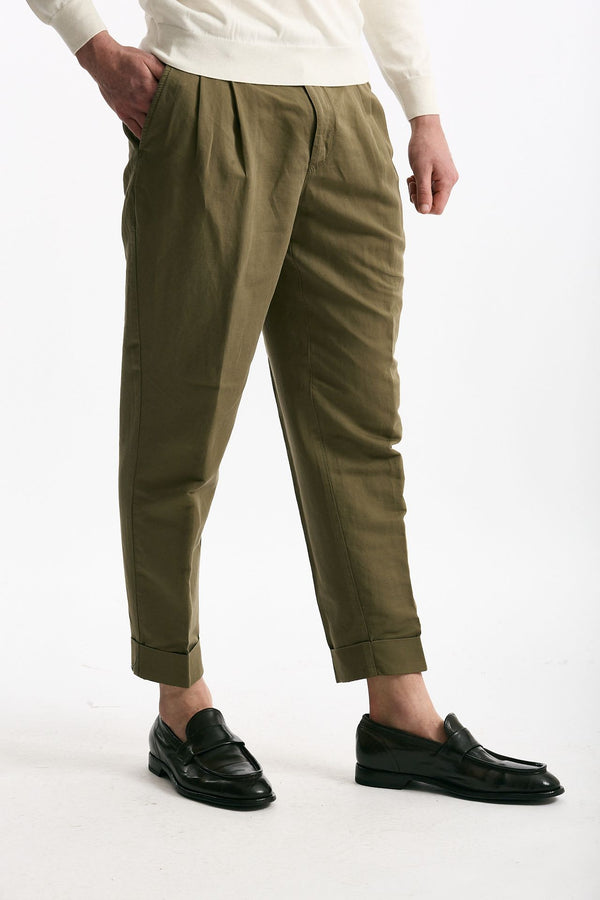 Pantalone REWORKED- CARROT in lino e cotone verde men Pt torino