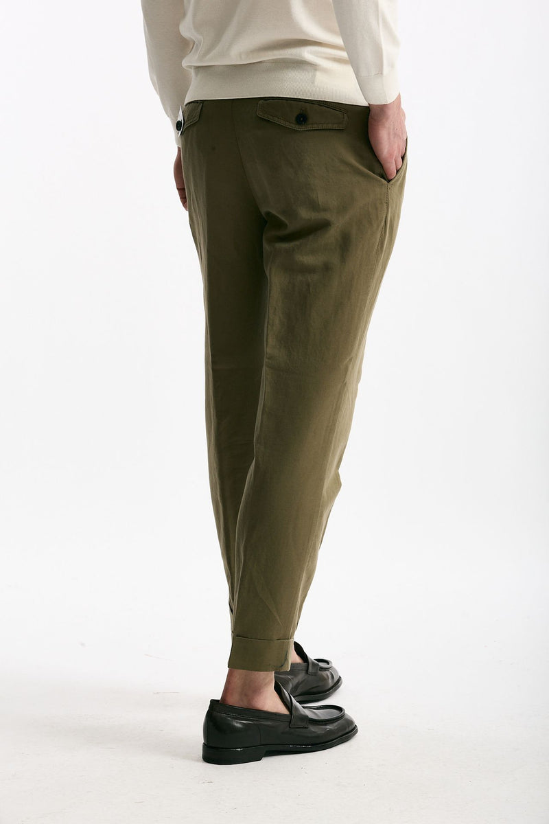 Pantalone REWORKED- CARROT in lino e cotone verde men Pt torino - 3