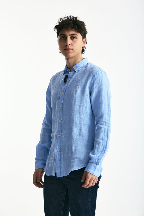 Camicia in lino azzurro men Polo ralph lauren