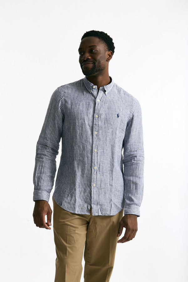 Camicia in lino rigato blu e bianco men Polo ralph lauren