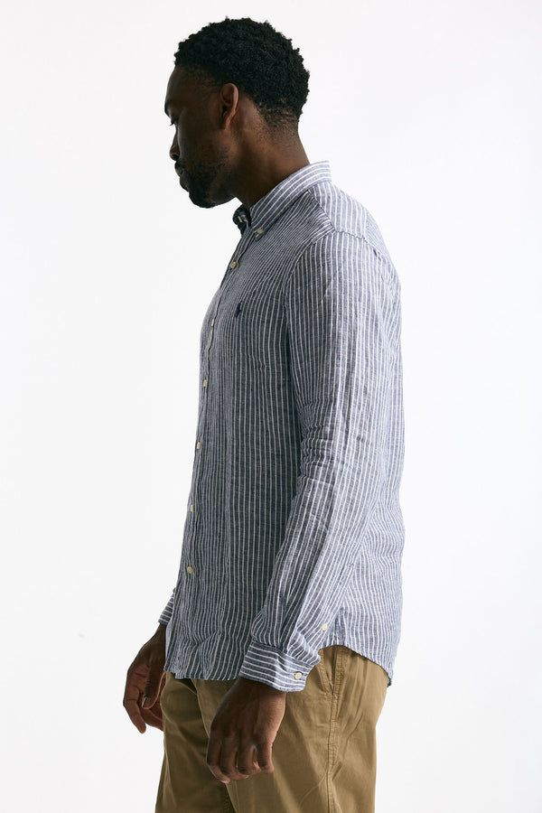 Camicia in lino rigato blu e bianco men Polo ralph lauren