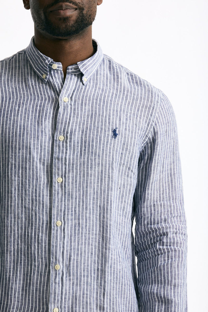 Camicia in lino rigato blu e bianco men Polo ralph lauren - 5