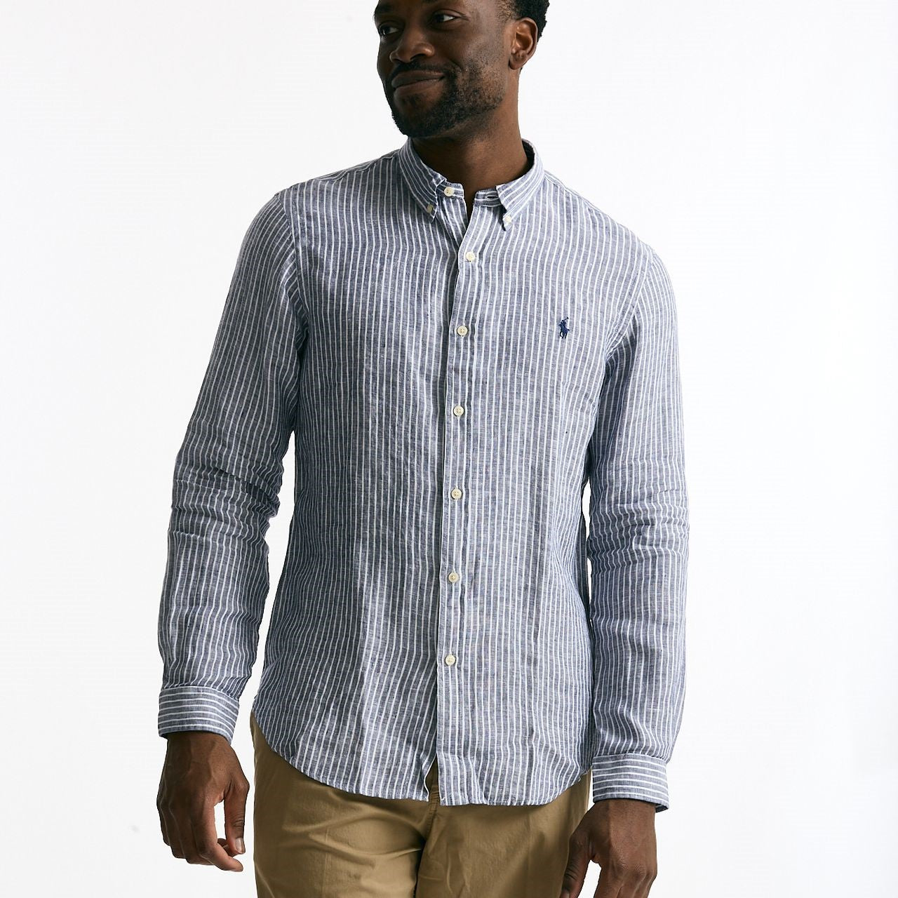 Camicia in lino rigato blu e bianco men Polo ralph lauren - 6
