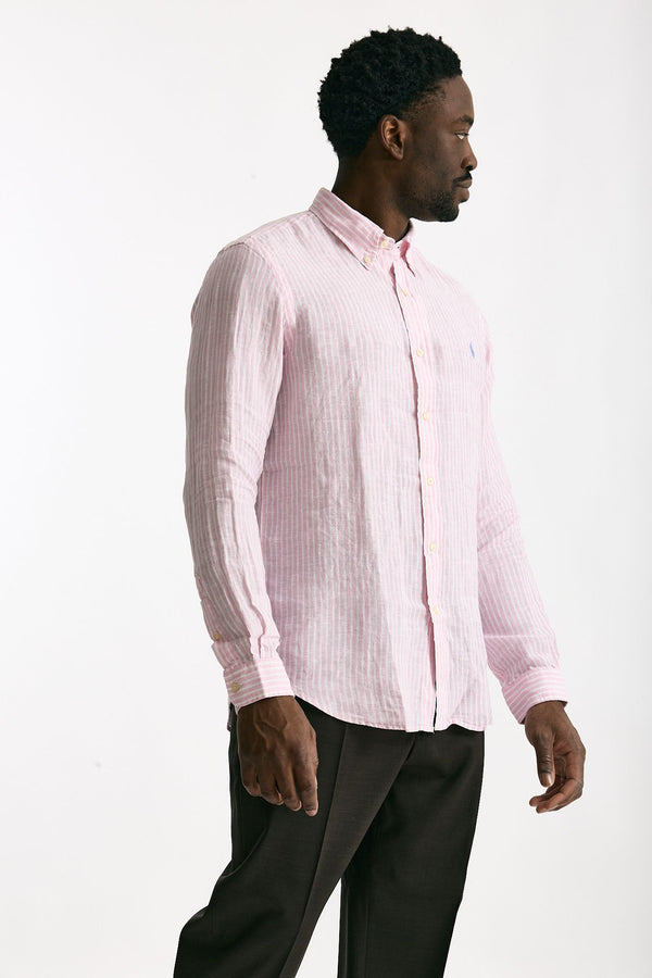 Camicia in lino bianco e rosa men Polo ralph lauren