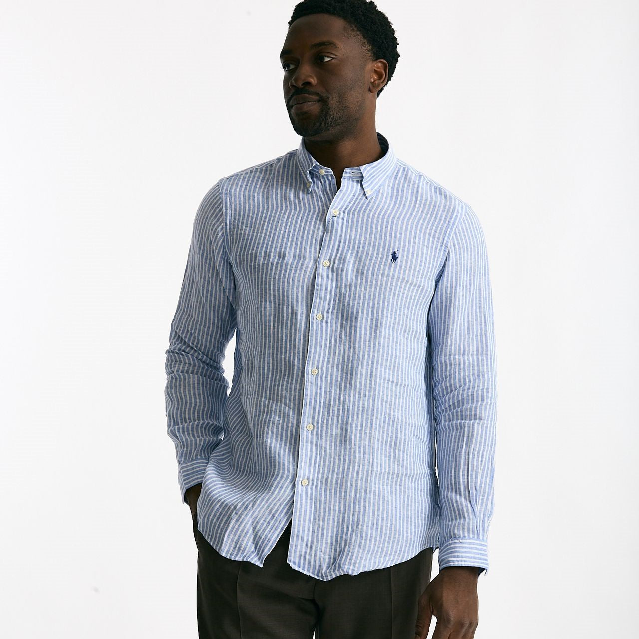 Camicia in lino bianco e azzurro men Polo ralph lauren - 6