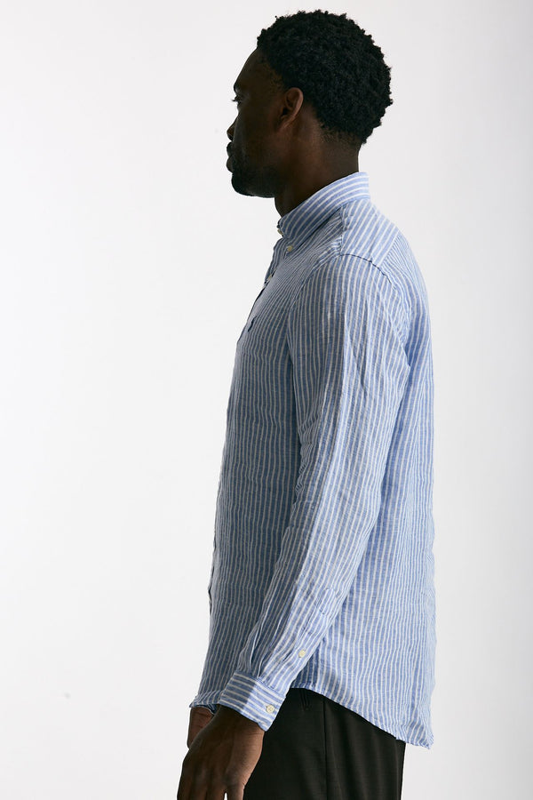 Camicia in lino bianco e azzurro men Polo ralph lauren
