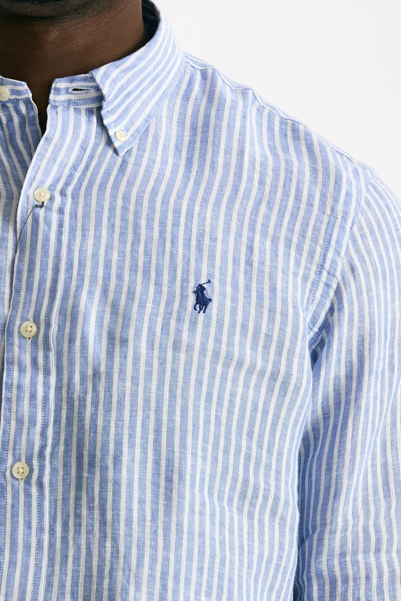 Camicia in lino bianco e azzurro men Polo ralph lauren - 5