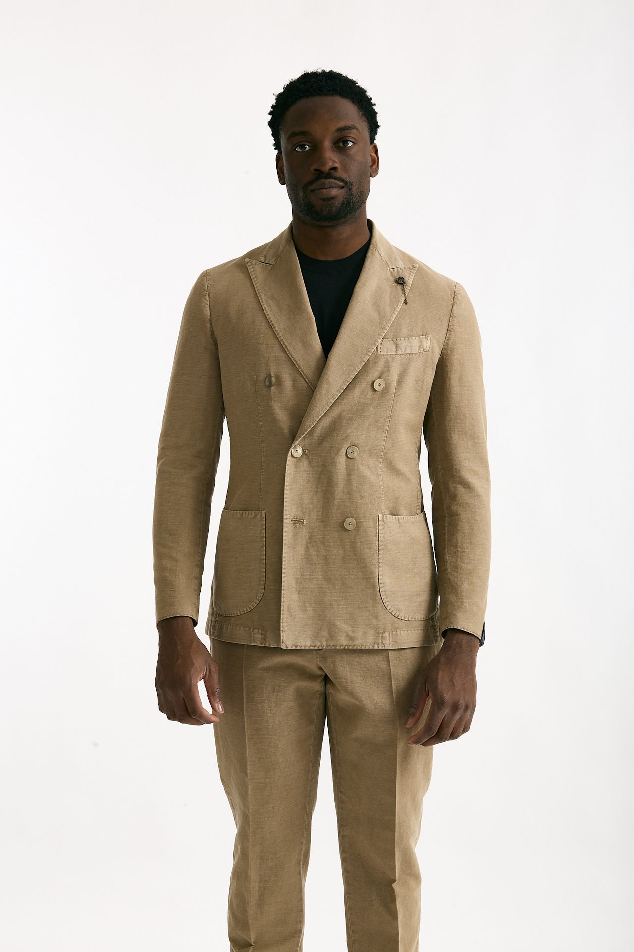 Abito doppiopetto beige Cotone e lino lavato men Santaniello - 6