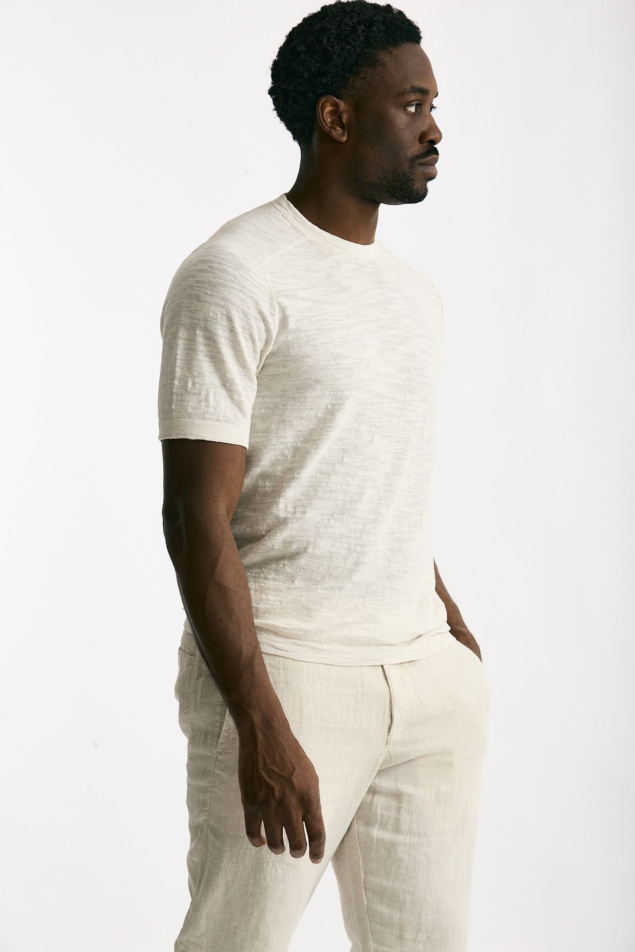T shirt in cotone e lino beige men Transit uomo - 5