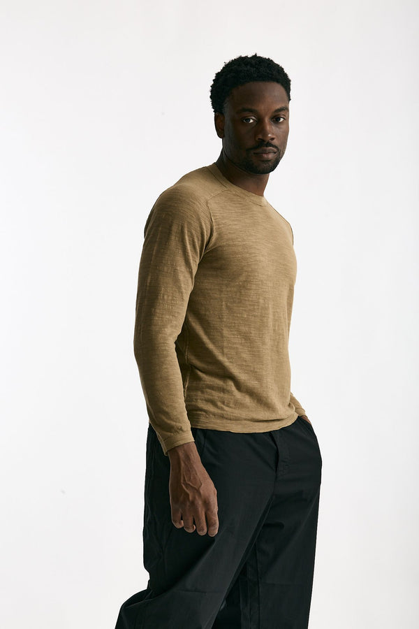 T shirt in cotone e lino cammello men Transit uomo