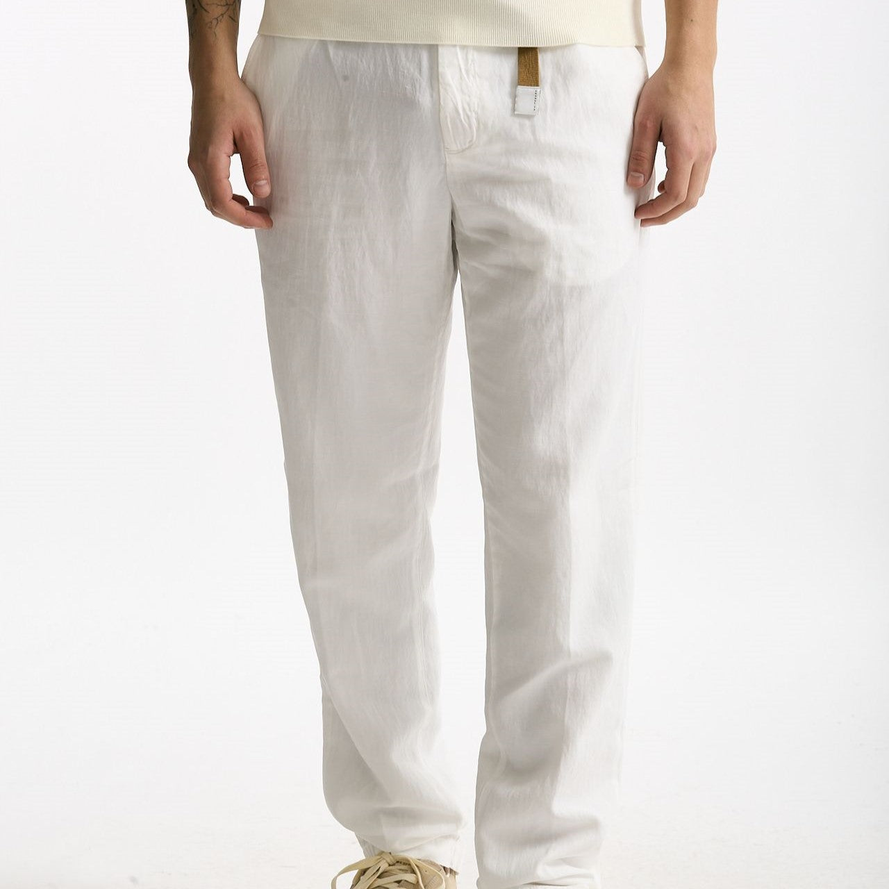 Pantalone in lyocell lino e cotone bianco men White sand - 8