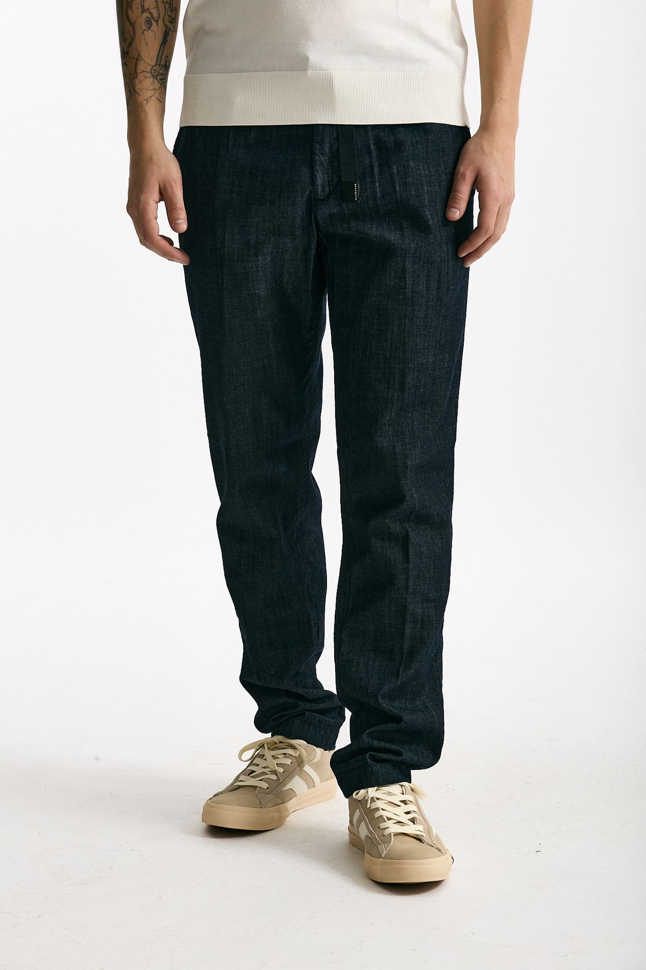 Pantalone in cotone fermo chambray blu men White sand - 1