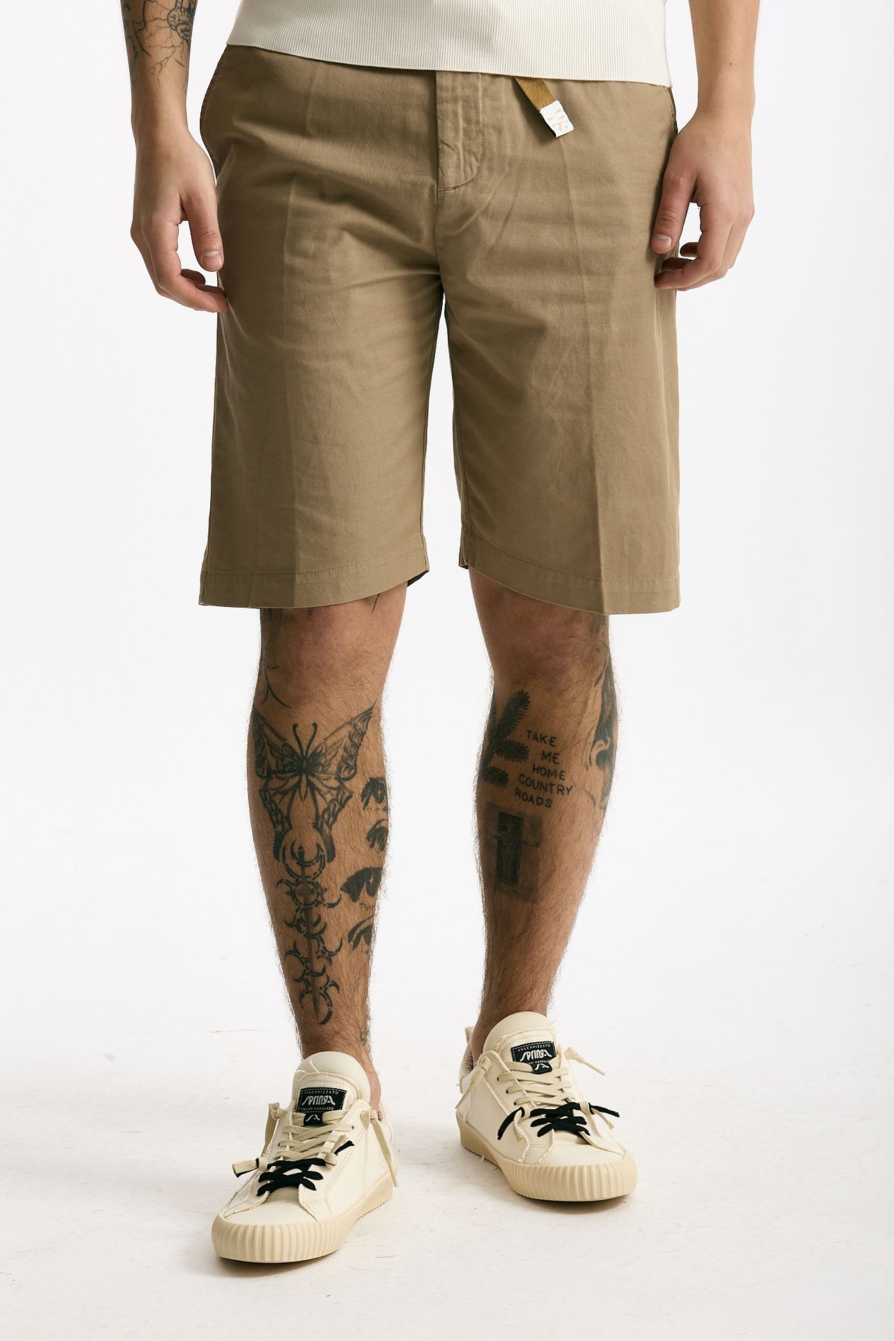 Bermuda in cotone e lino stretch beige men White sand - 1