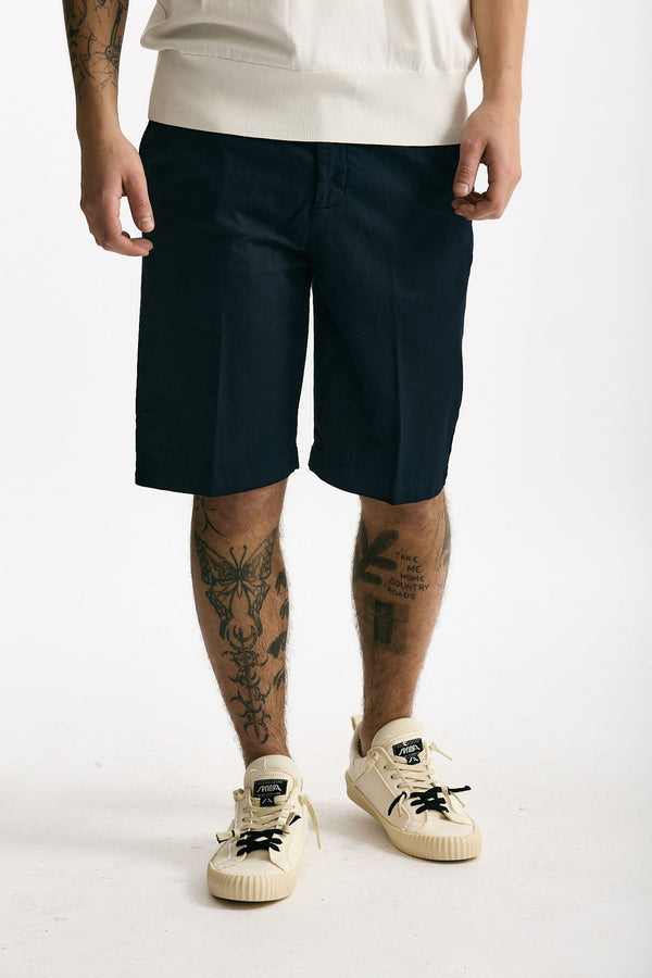 Bermuda in cotone e lino stretch blu men White sand