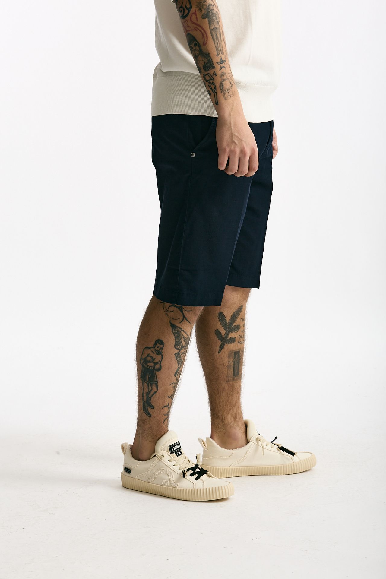 Bermuda in cotone e lino stretch blu men White sand - 1