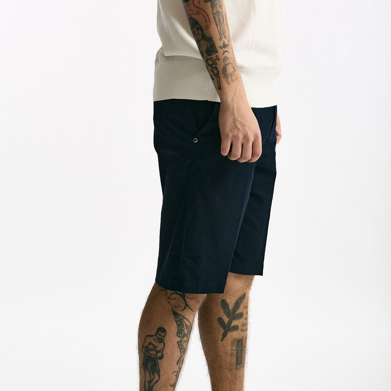 Bermuda in cotone e lino stretch blu men White sand - 8
