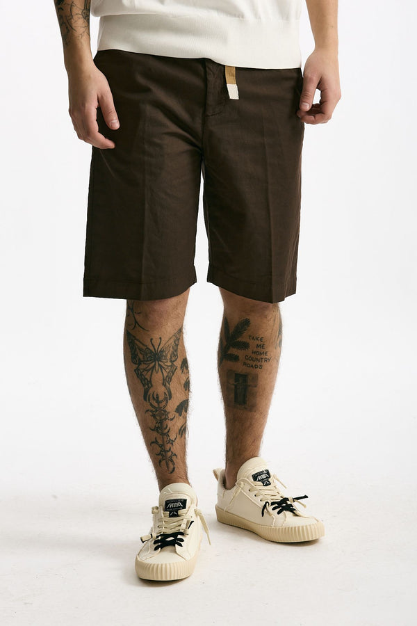Bermuda in cotone e lino stretch marrone men White sand