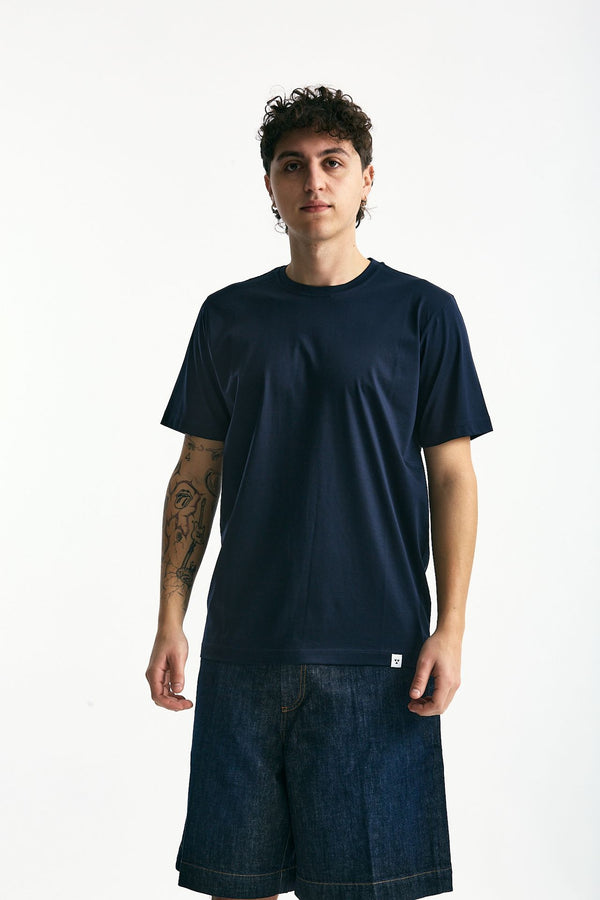 T-shirt in cotone e modale blu men Woc