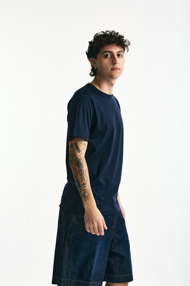 T-shirt in cotone e modale blu men Woc - 3