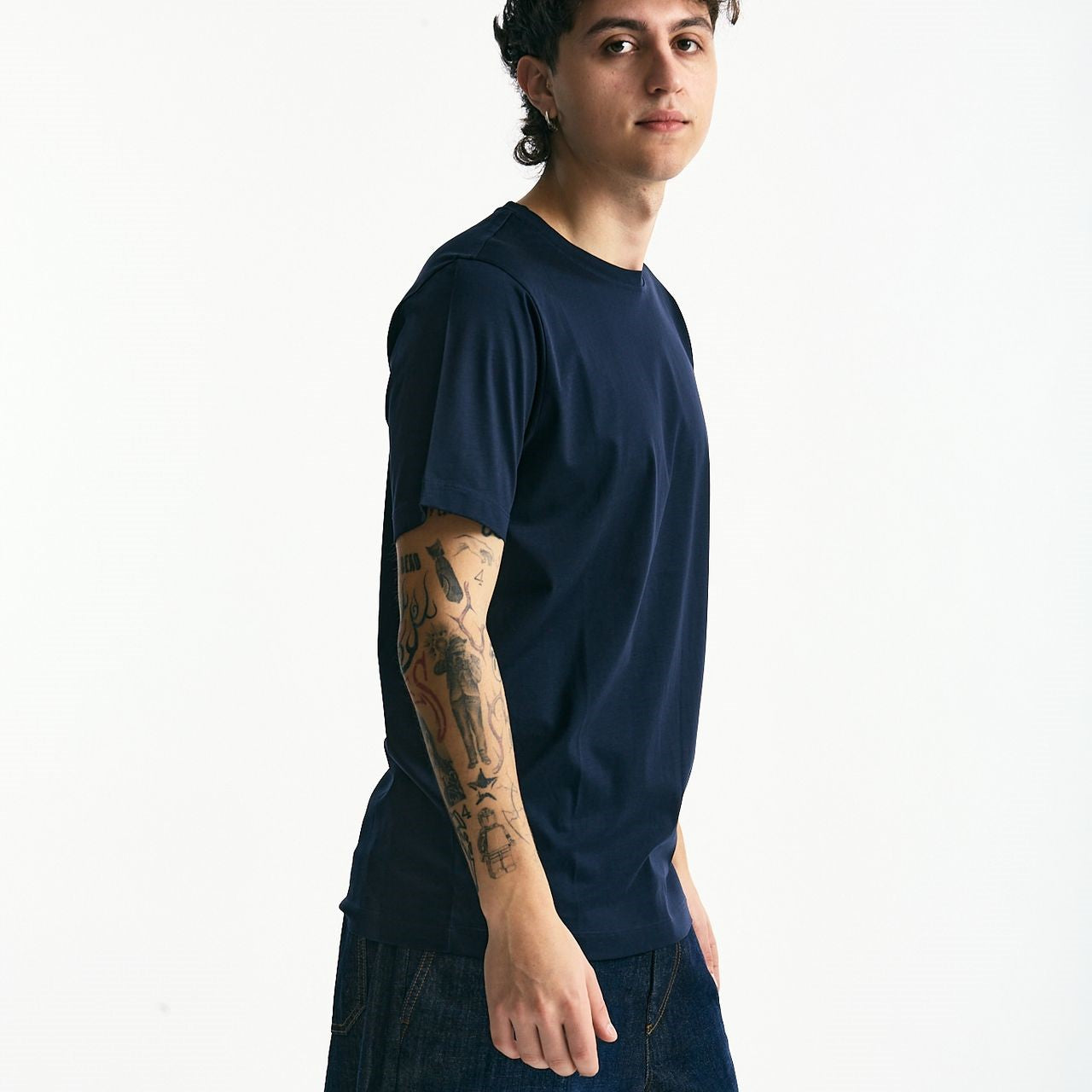 T-shirt in cotone e modale blu men Woc - 6