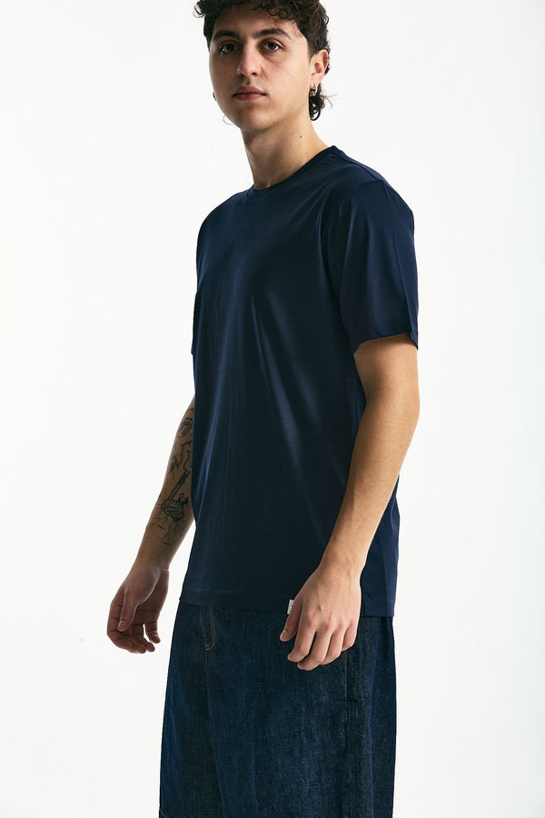 T-shirt in cotone e modale blu men Woc