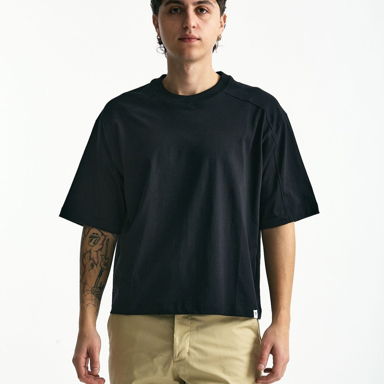 T-shirt boxy in cotone nero men Woc - 6