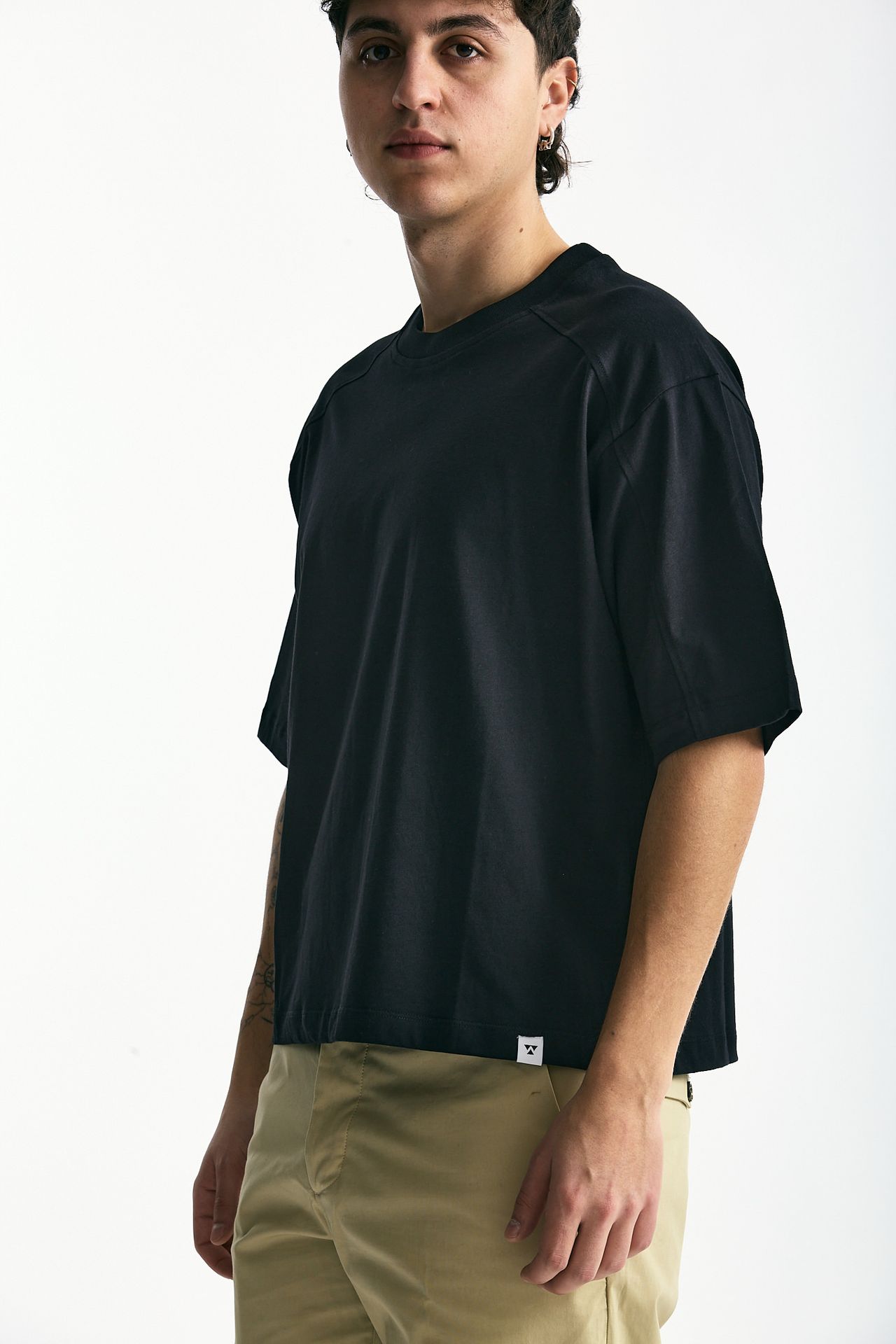 T-shirt boxy in cotone nero men Woc - 1