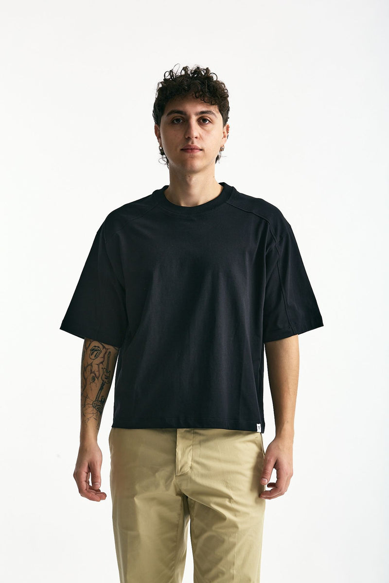 T-shirt boxy in cotone nero men Woc - 2