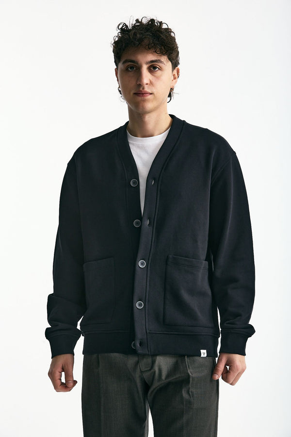 Felpa cardigan in cotone nero men Woc