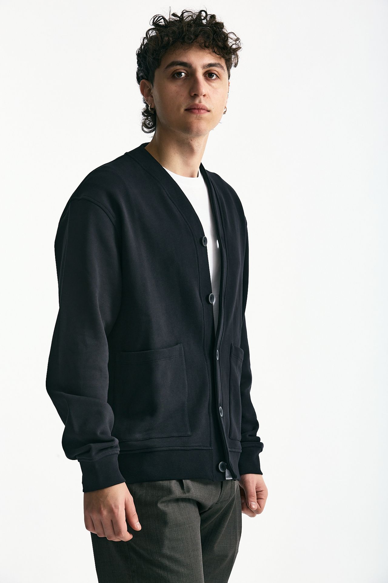 Felpa cardigan in cotone nero men Woc - 2