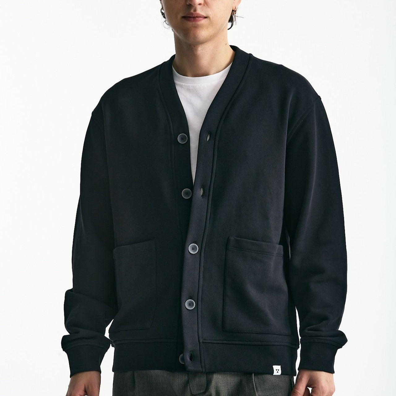 Felpa cardigan in cotone nero men Woc - 7