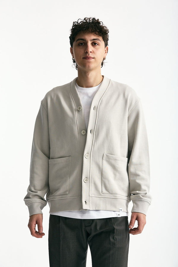 Felpa cardigan in cotone grigio perla men Woc