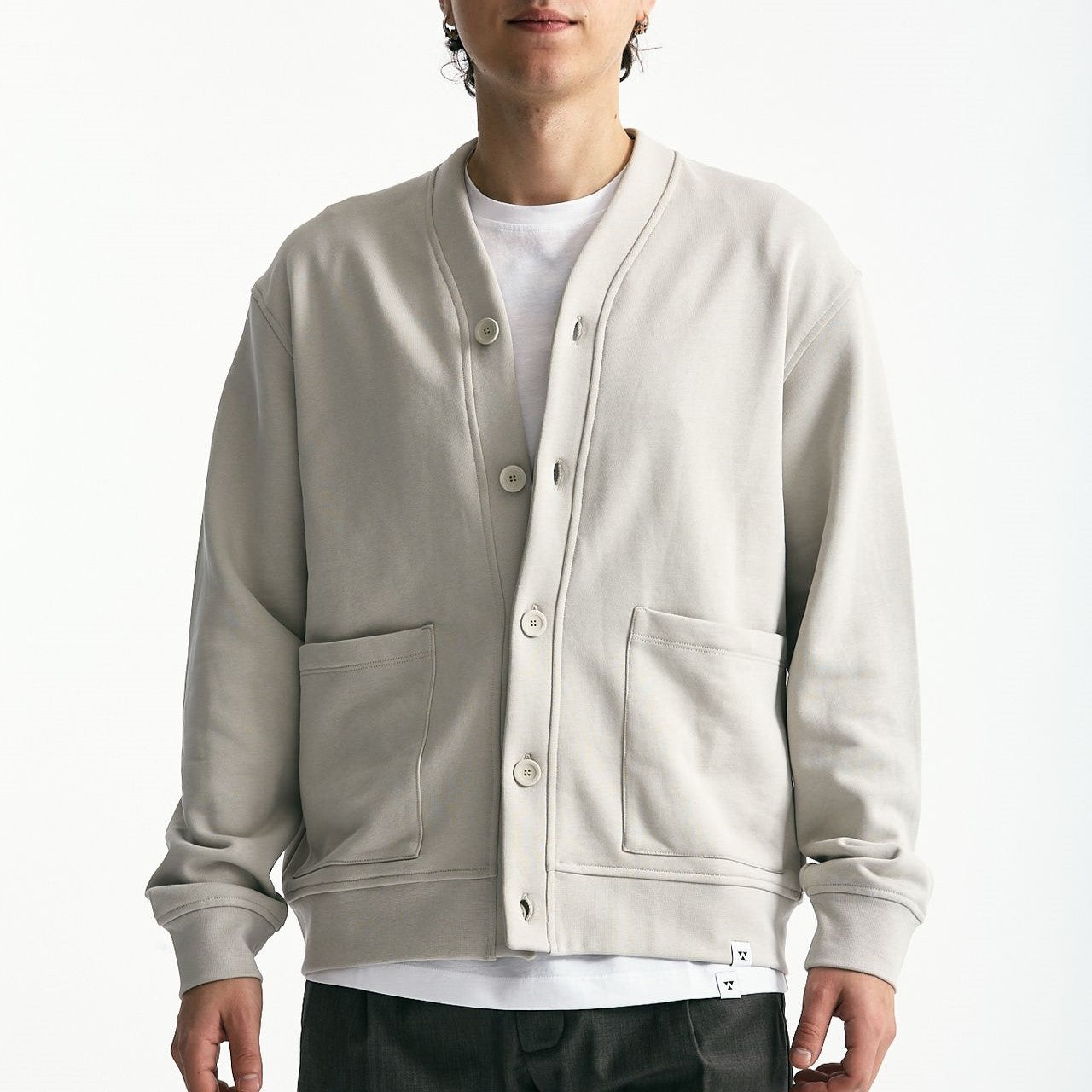 Felpa cardigan in cotone grigio perla men Woc - 7