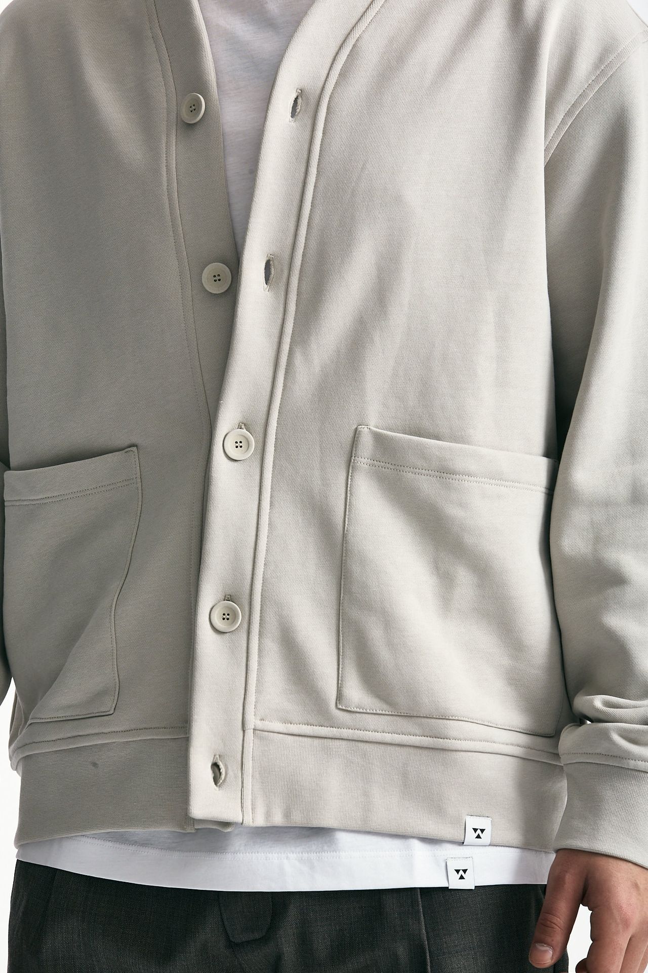 Felpa cardigan in cotone grigio perla men Woc - 5