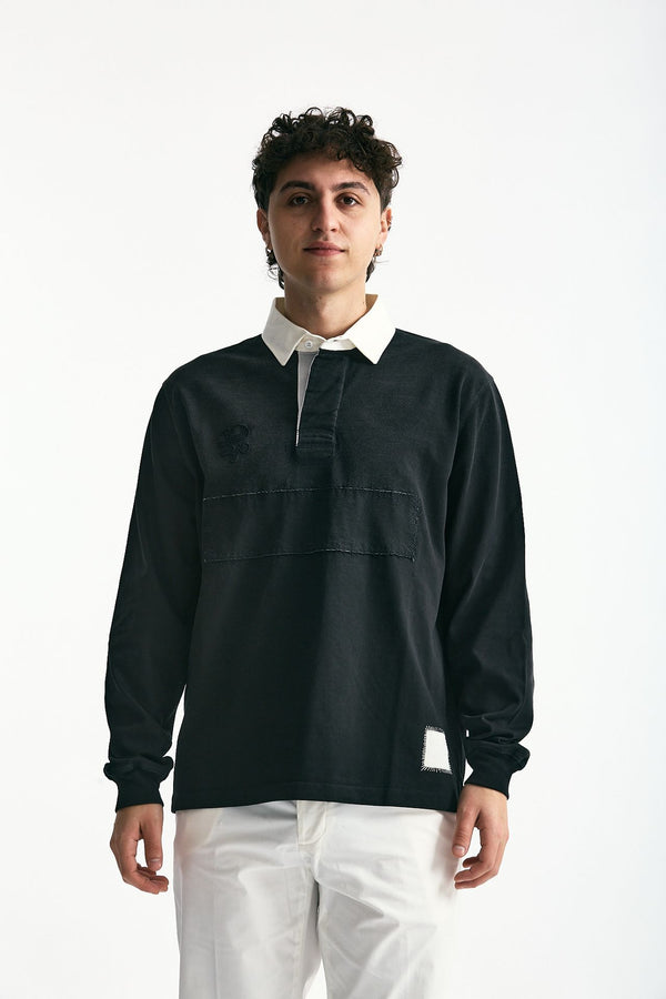 Polo in cotone nero lavato men Woc