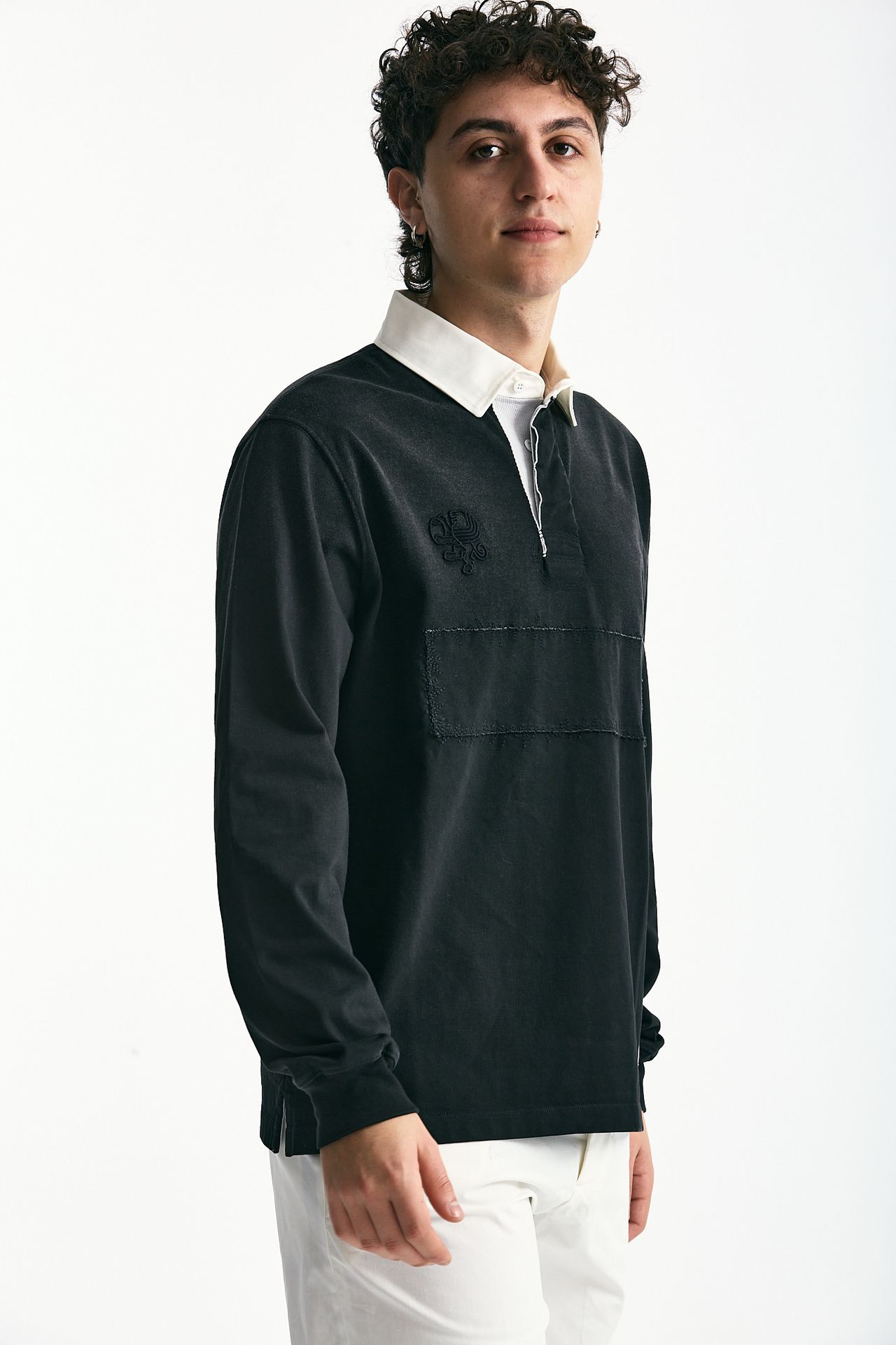 Polo in cotone nero lavato men Woc - 3