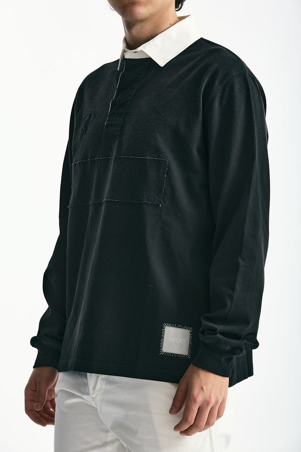 Polo in cotone nero lavato men Woc