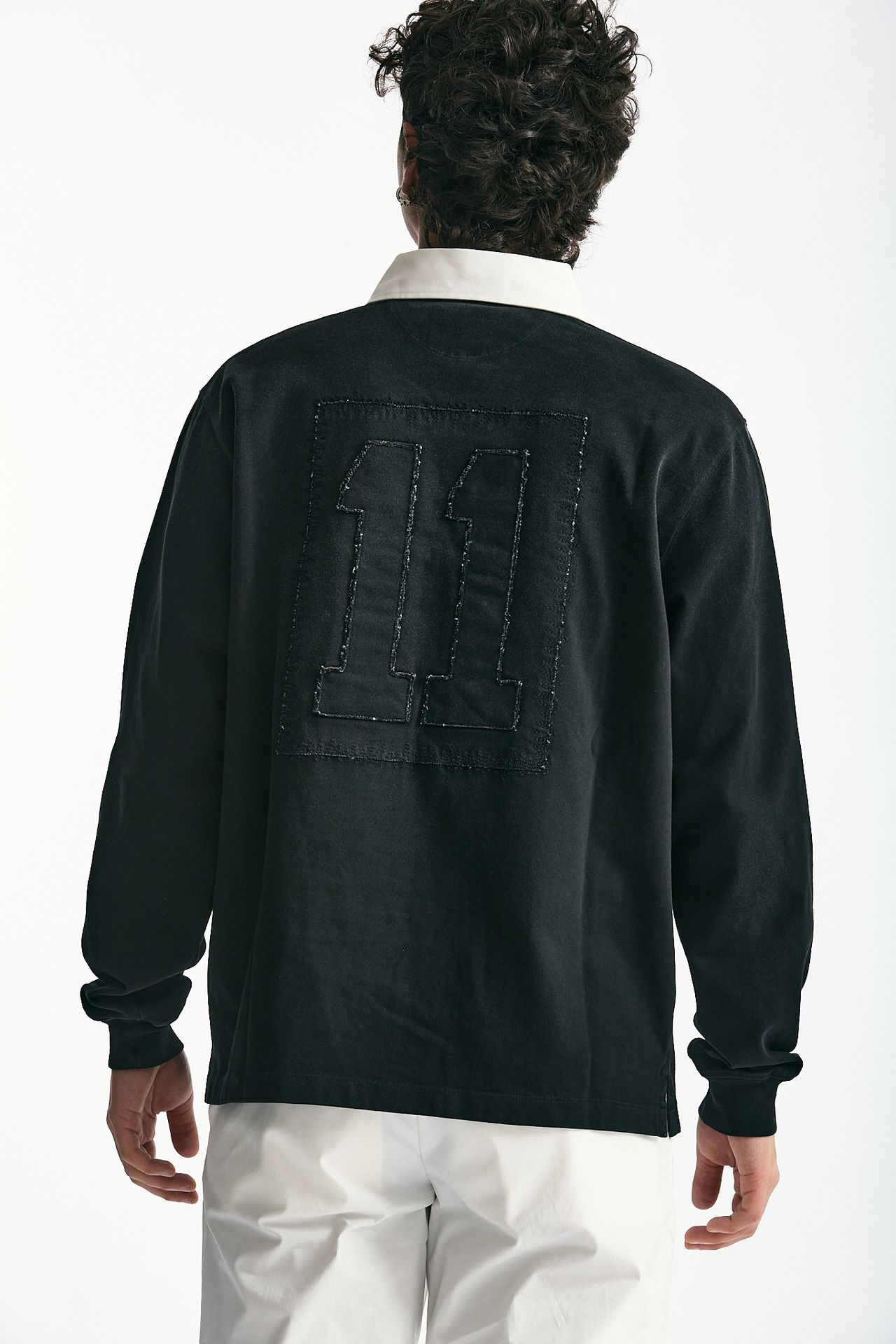 Polo in cotone nero lavato men Woc - 4