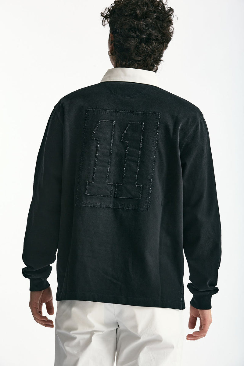 Polo in cotone nero lavato men Woc - 4
