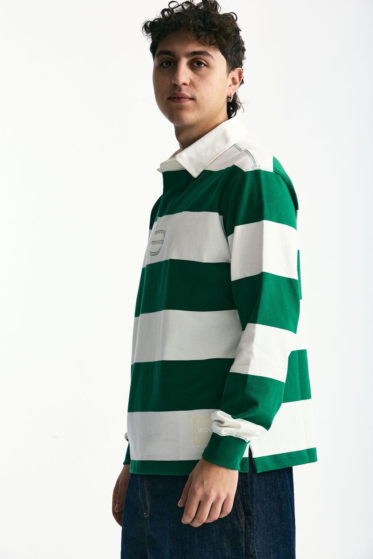 Polo in cotone Rigato bianco e verde men Woc - 4